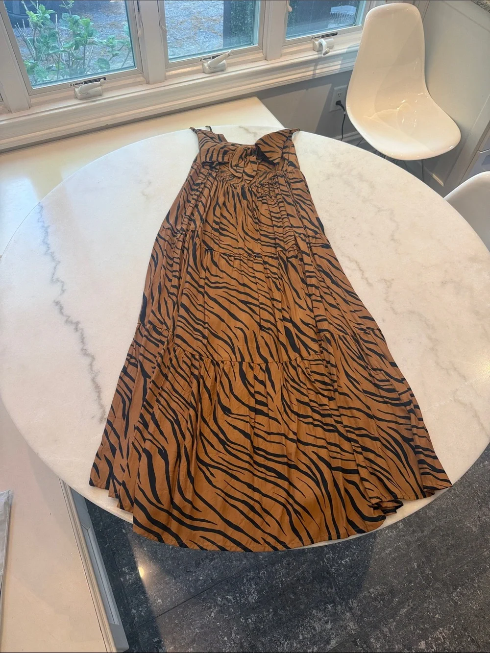NWOT Faithfull the Brand Corvina Brown and Black Tiger Stripe midi Dress - Picture 9 of 10